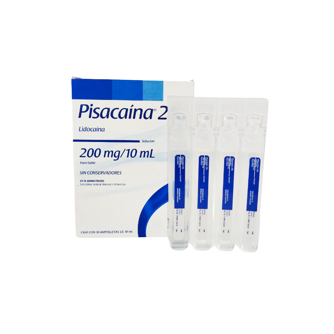 LIDOCAÍNA INYECTABLE AL 2% AMPOLLAS 10 ML, CAJA 10 UN