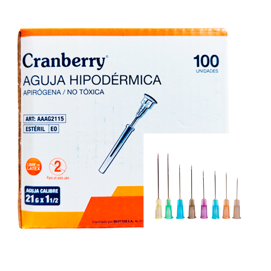 AGUJAS HIPODÉRMICAS, CAJA 100 UN - 21 G X 1