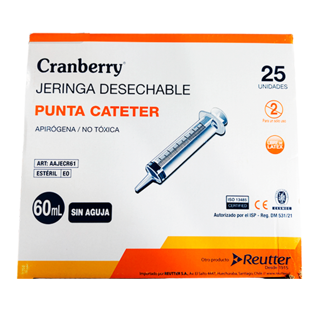 JERINGA DESECHABLE PUNTA CATÉTER APIRÓGENA/NO TÓXICA 60 ML UN