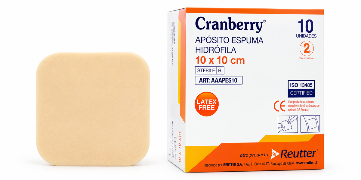 Apósito espuma hidrofílica Cranberry 10 x 10 cm, caja de 10 unidades