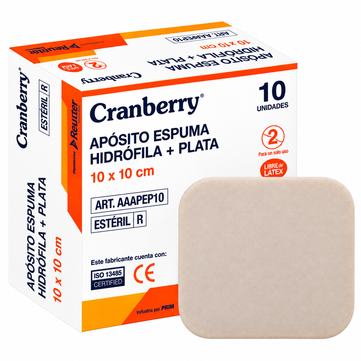 Apósito espuma hidrofílica con plata 10 x 10 cm Cranberry