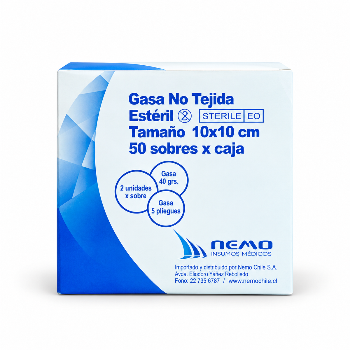 Gasa no tejida estéril Nemo 10 x 10 cm, 50 sobres