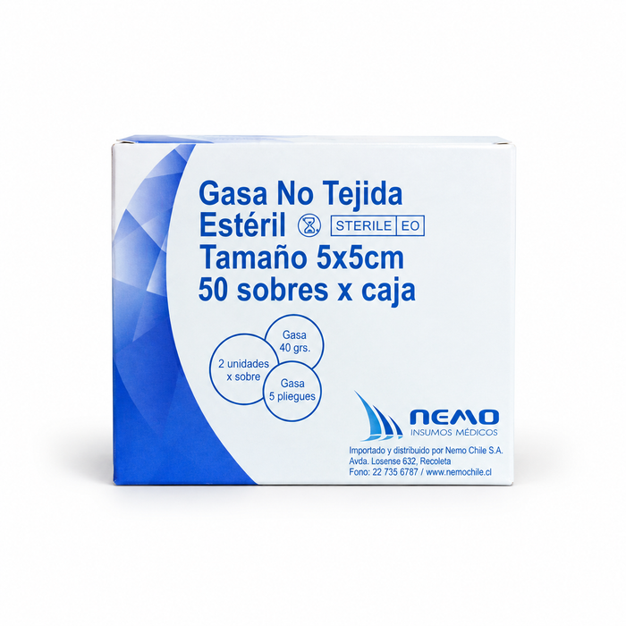 Gasa no tejida estéril Nemo 5 x 5 cm, 50 sobres