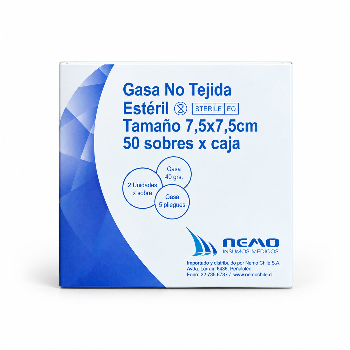 Gasa no tejida estéril Nemo 7,5 x 7,5 cm, 50 sobres