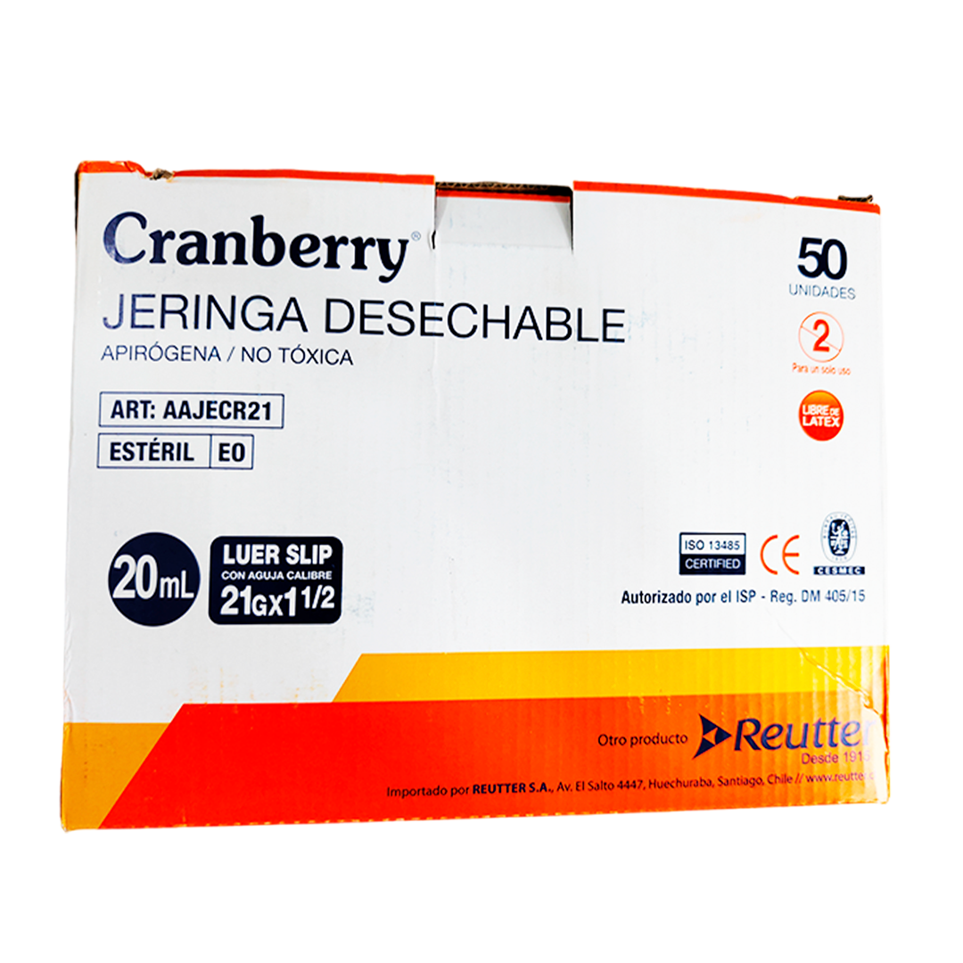 JERINGA DESECHABLE APIRÓGENA/NO TÓXICA 20 ML UN