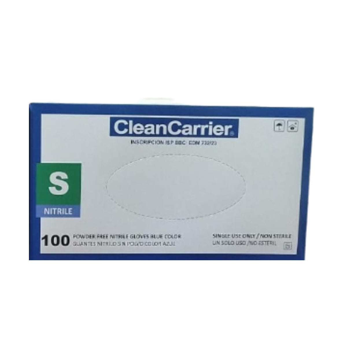 Guantes de nitrilo celeste Clean Carrier talla S, caja 100 unidades